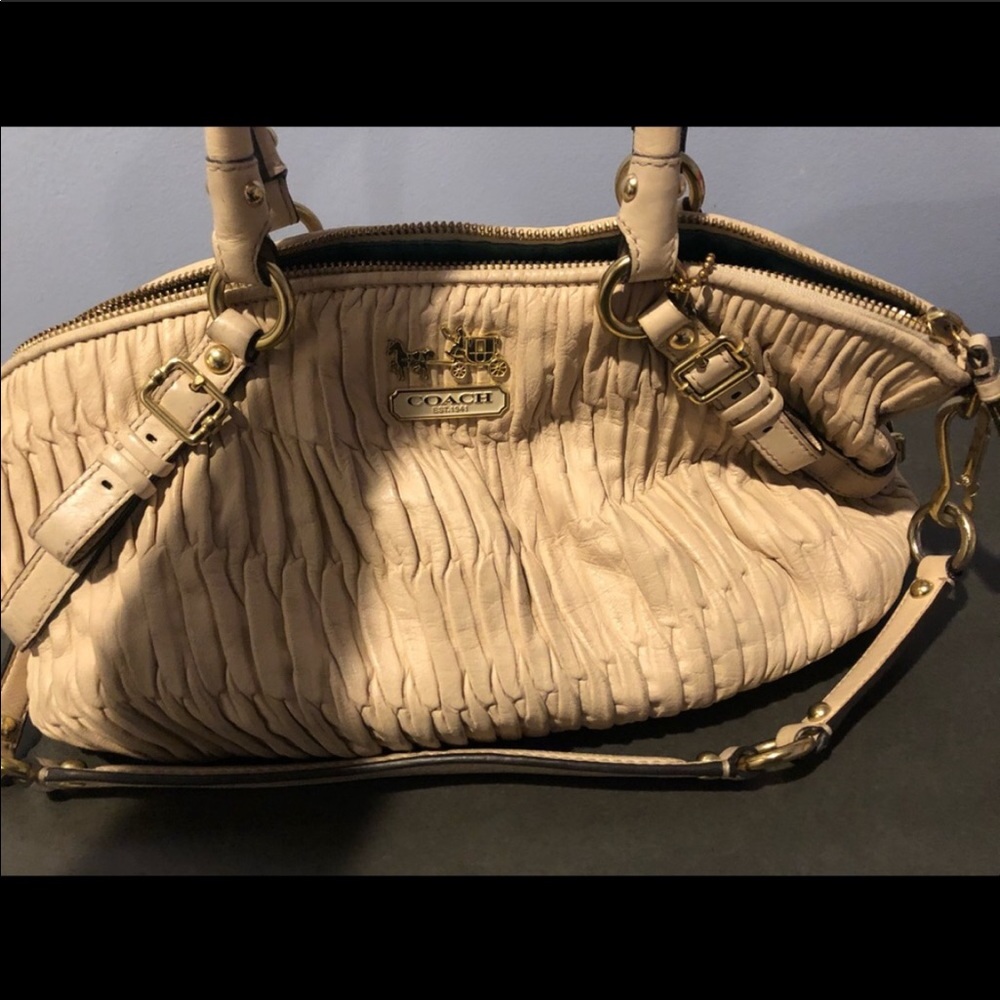 Beige leather coach satchel